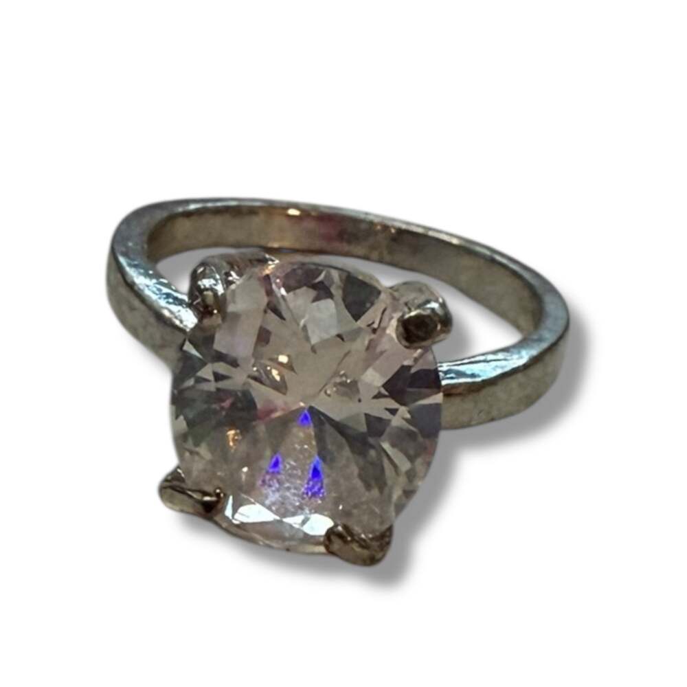 Faux Diamond CZ Solitaire Engagement Silver Ring Size 6.5